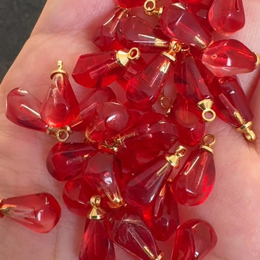 10PCS Glass Pomegranate Seed Beads – Half Hole Red Glass Beads for Hairpin & Earring Making | Chinese Style DIY Jewelry Supplies