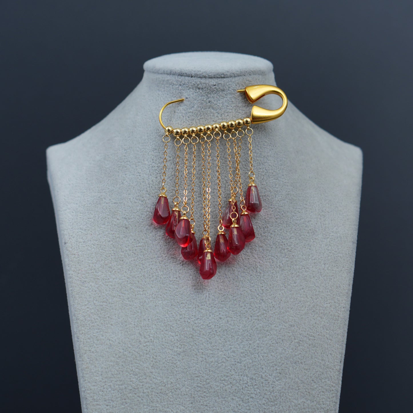 Glass Pomegranate Seeds Tassel Brooch – Handcrafted Elegant Gift for Her