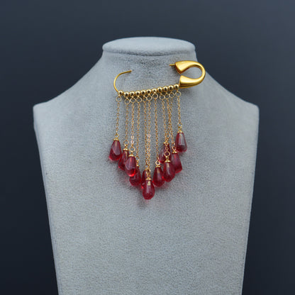 Glass Pomegranate Seeds Tassel Brooch – Handcrafted Elegant Gift for Her