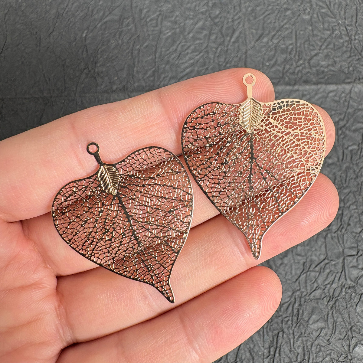 2PCS Gold  Skeleton Poplar Leaf Pendants for Craft Jewelry Bookmarks