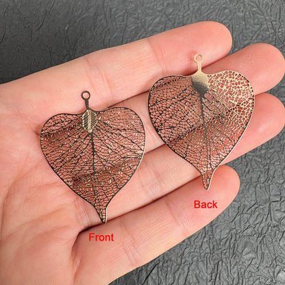 2PCS Gold  Skeleton Poplar Leaf Pendants for Craft Jewelry Bookmarks