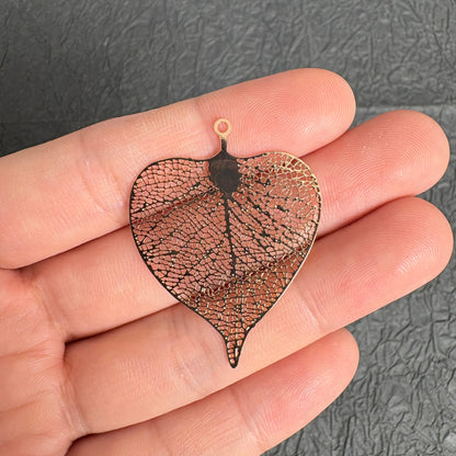 2PCS Gold  Skeleton Poplar Leaf Pendants for Craft Jewelry Bookmarks