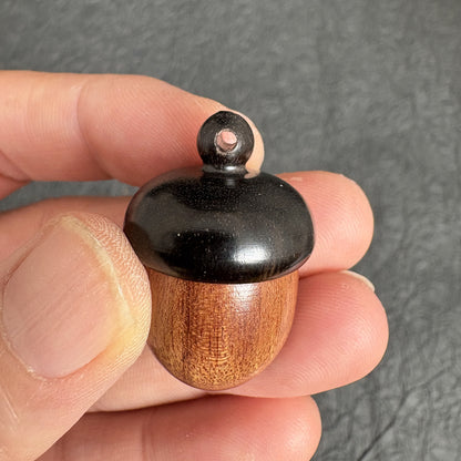 Hand Carved Rosewood Acorn Pinecone Box Pendant, Mini Wooden Wish Pill Box, Nature Keepsake Trinket Container
