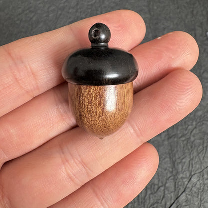 Hand Carved Rosewood Acorn Pinecone Box Pendant, Mini Wooden Wish Pill Box, Nature Keepsake Trinket Container