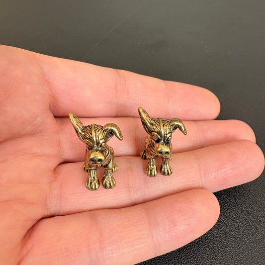 2PCS Vintage Brass Farm Dog Figurines, Retro Dog Statue, Solid Brass Animal Decor, Collectible Desk Ornament, Rustic Home Accent