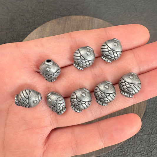 10PCS Antique Silver Fish Beads, Tibetan Style Spacer Beads for Jewelry Making