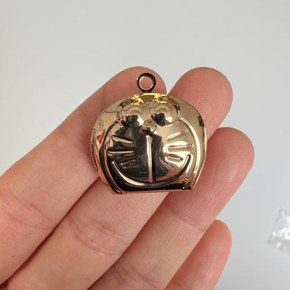 Gold-Plated Copper Cartoon Robot Cat Locket Pendant, Kawaii Anime-Inspired Necklace Charm, DIY Jewelry Making Supply