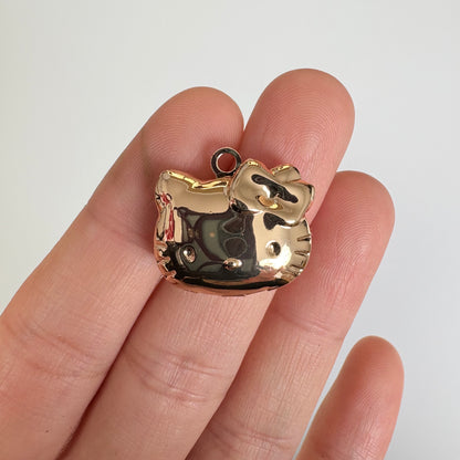 Gold-Plated Copper Cute Cat Locket Pendant, Kawaii Kitty-Inspired Necklace Charm, DIY Jewelry Making Supply