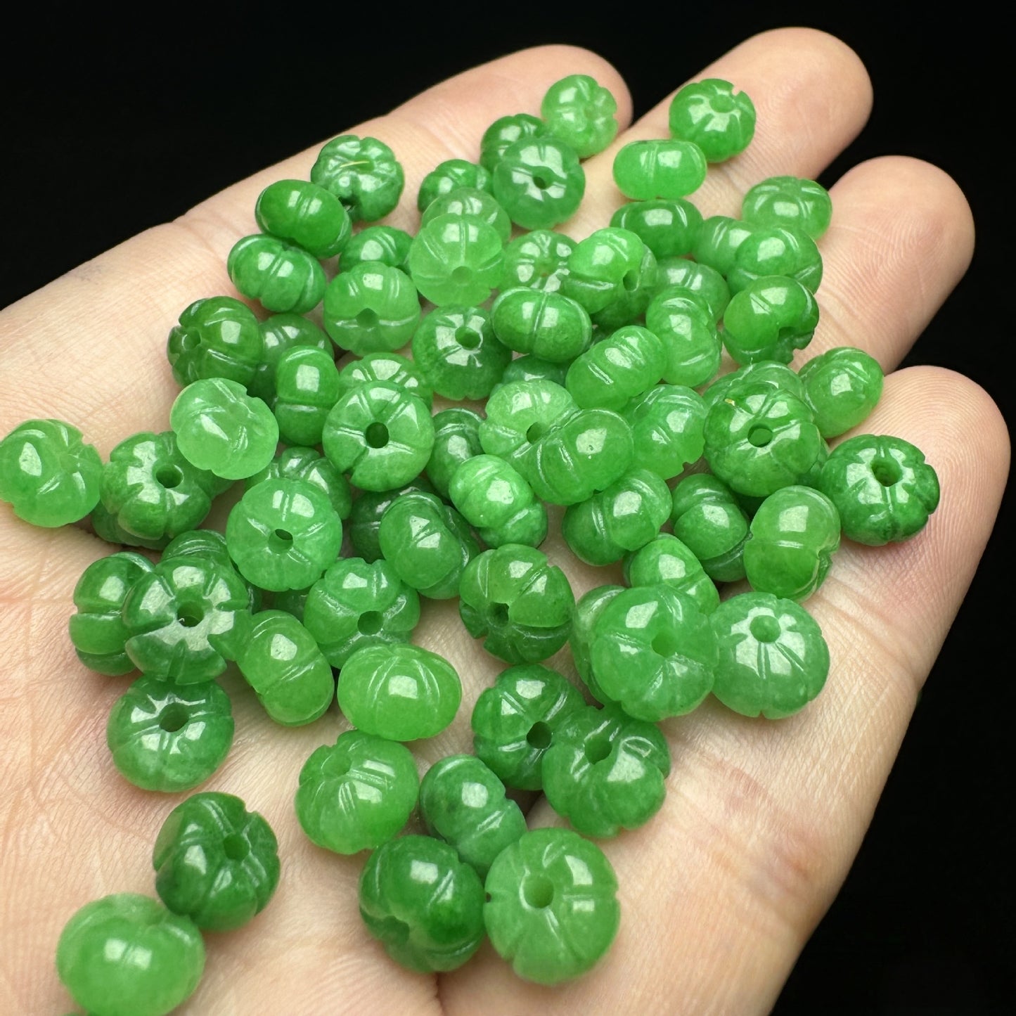 2PCS 8×5mm Green Jade Pumpkin Beads | DIY Jewelry Making Findings