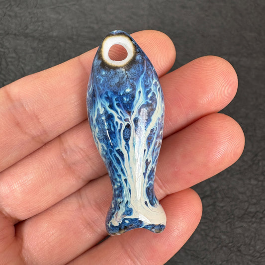 Kiln Fired Ceramic Fish Whistle Pendant, Ocean DIY Jewelry Charm
