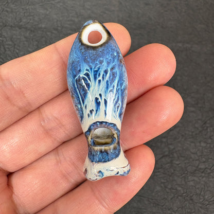 Kiln Fired Ceramic Fish Whistle Pendant, Ocean DIY Jewelry Charm