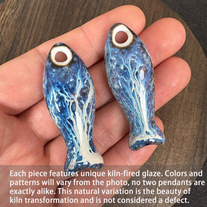 Kiln Fired Ceramic Fish Whistle Pendant, Ocean DIY Jewelry Charm