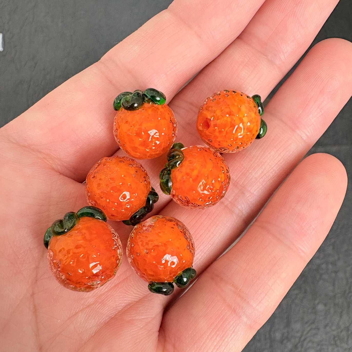 6PCS Lampwork Glass Orange Tangerine Mandarin Beads, Fruit Through Hole Beads for Jewelry Making
