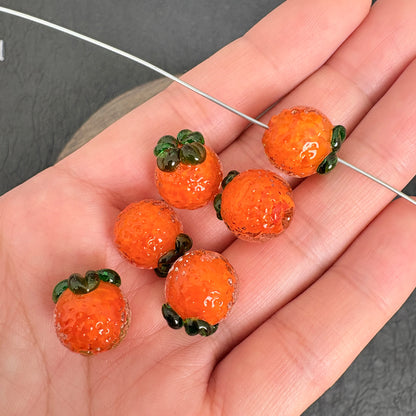 6PCS Lampwork Glass Orange Tangerine Mandarin Beads, Fruit Through Hole Beads for Jewelry Making