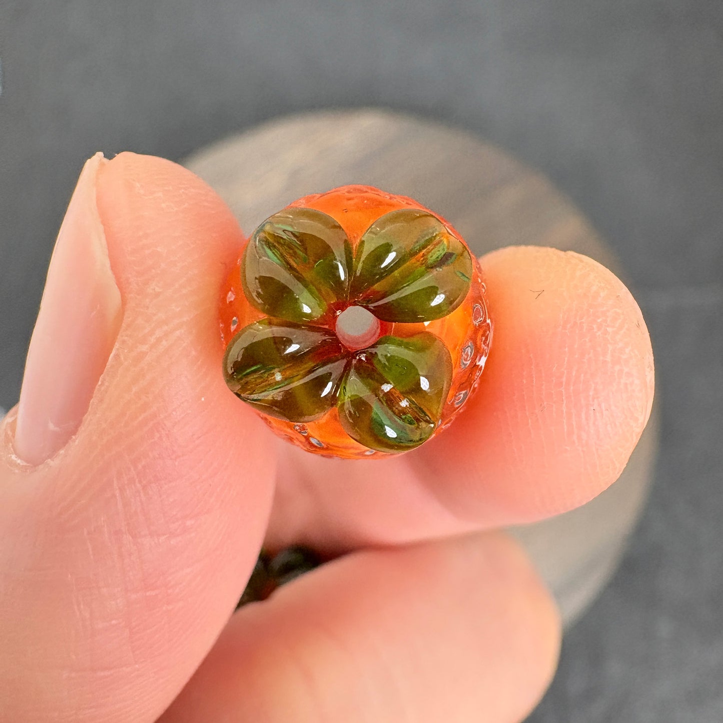 6PCS Lampwork Glass Orange Tangerine Mandarin Beads, Fruit Through Hole Beads for Jewelry Making
