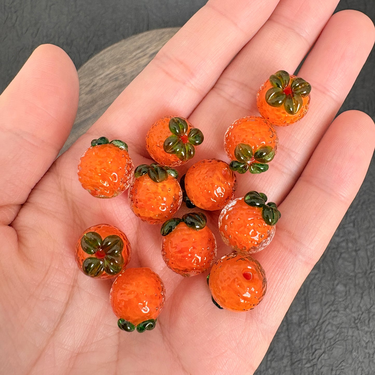 6PCS Lampwork Glass Orange Tangerine Mandarin Beads, Fruit Through Hole Beads for Jewelry Making