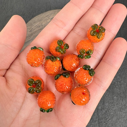6PCS Lampwork Glass Orange Tangerine Mandarin Beads, Fruit Through Hole Beads for Jewelry Making