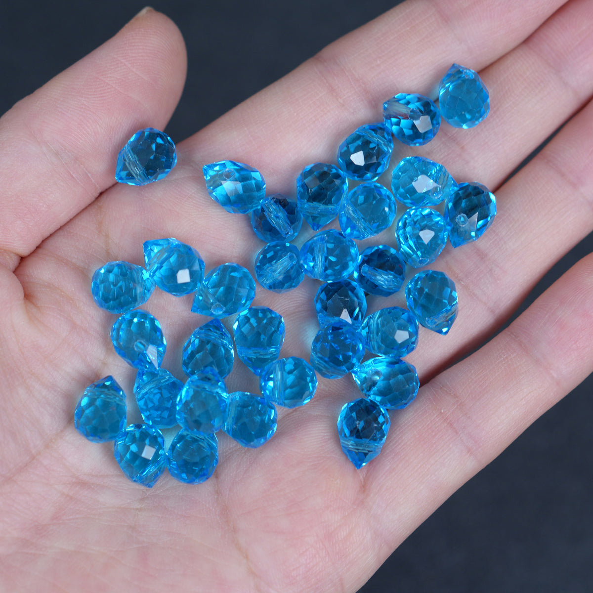 40PCS Light Sapphire Faceted Teardrop Glass Beads, 8x10mm for Jewelry Making