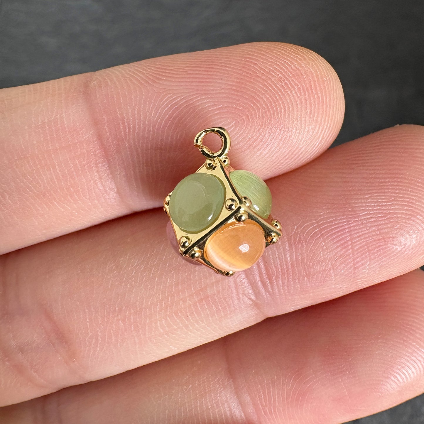Multicolor Cat Eye Cube Charms, Gold Tone Jewelry Making Pendant