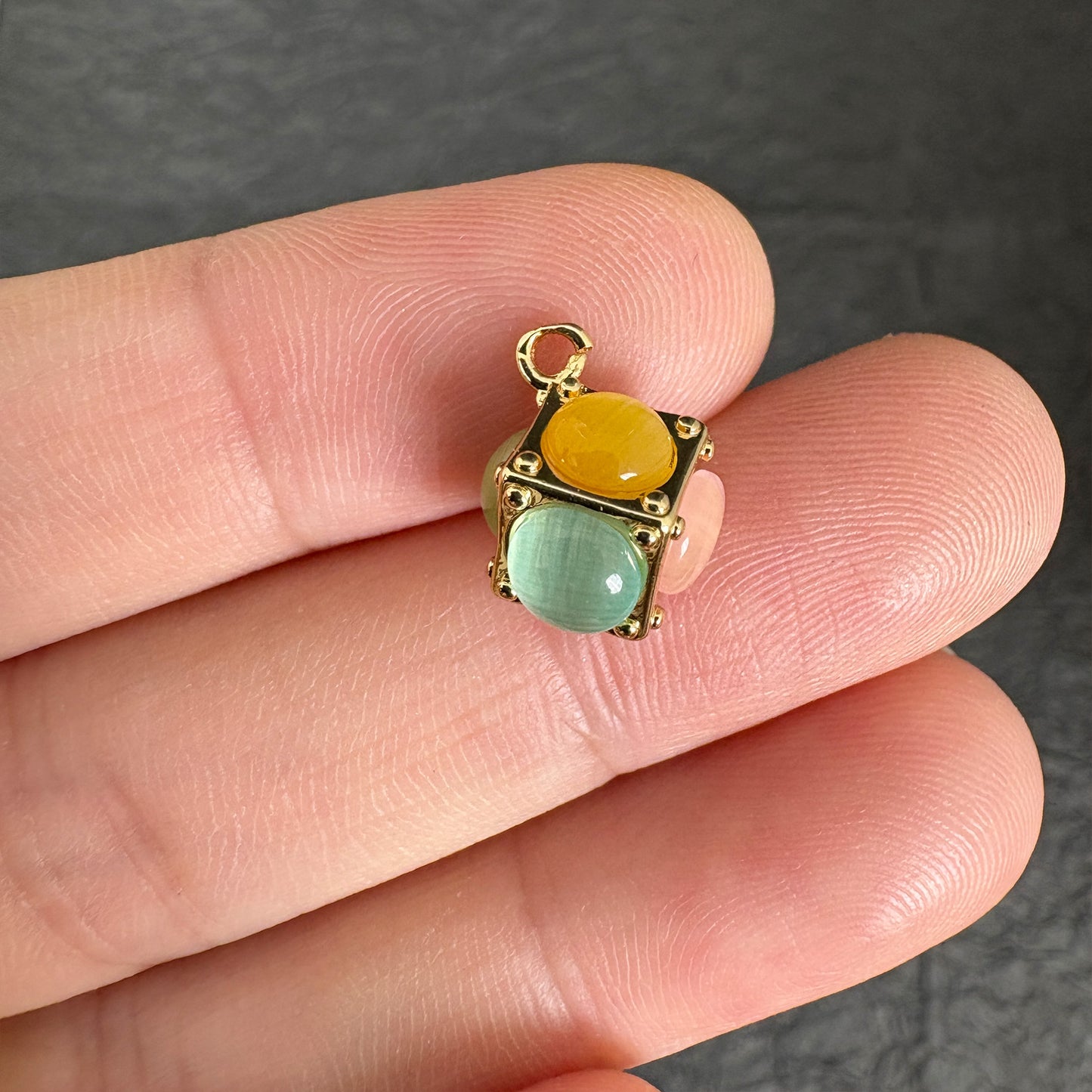 Multicolor Cat Eye Cube Charms, Gold Tone Jewelry Making Pendant