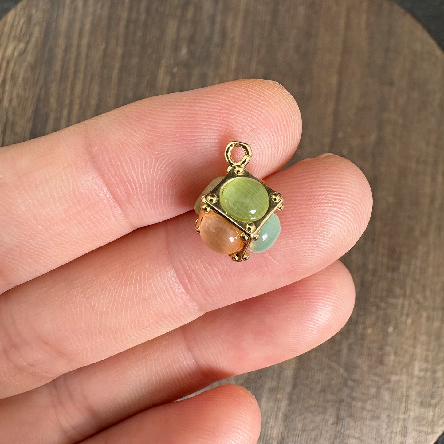 Multicolor Cat Eye Cube Charms, Gold Tone Jewelry Making Pendant
