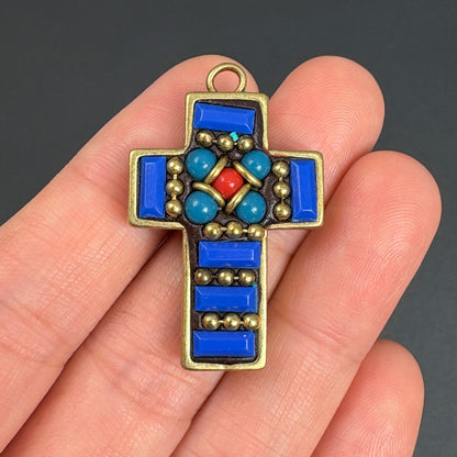 Nepal Ethnic Style Cross Pendant, Handmade Tribal Jewelry, Boho Spiritual Necklace Charm
