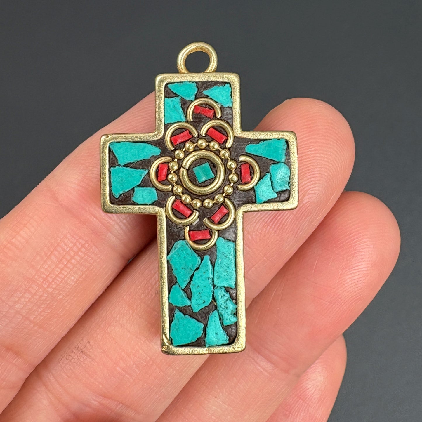 Nepal Ethnic Style Cross Pendant, Handmade Tribal Jewelry, Boho Spiritual Necklace Charm