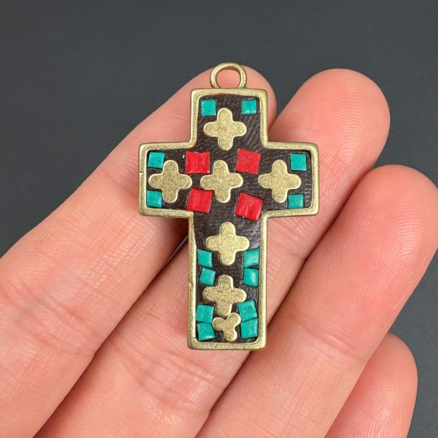 Nepal Ethnic Style Cross Pendant, Handmade Tribal Jewelry, Boho Spiritual Necklace Charm