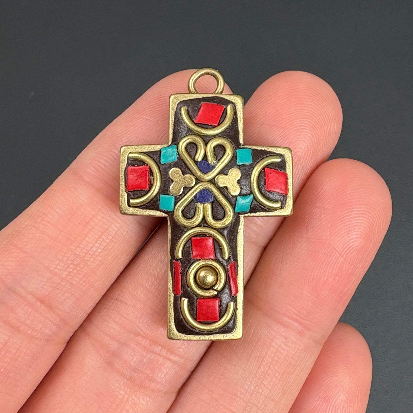 Nepal Ethnic Style Cross Pendant, Handmade Tribal Jewelry, Boho Spiritual Necklace Charm