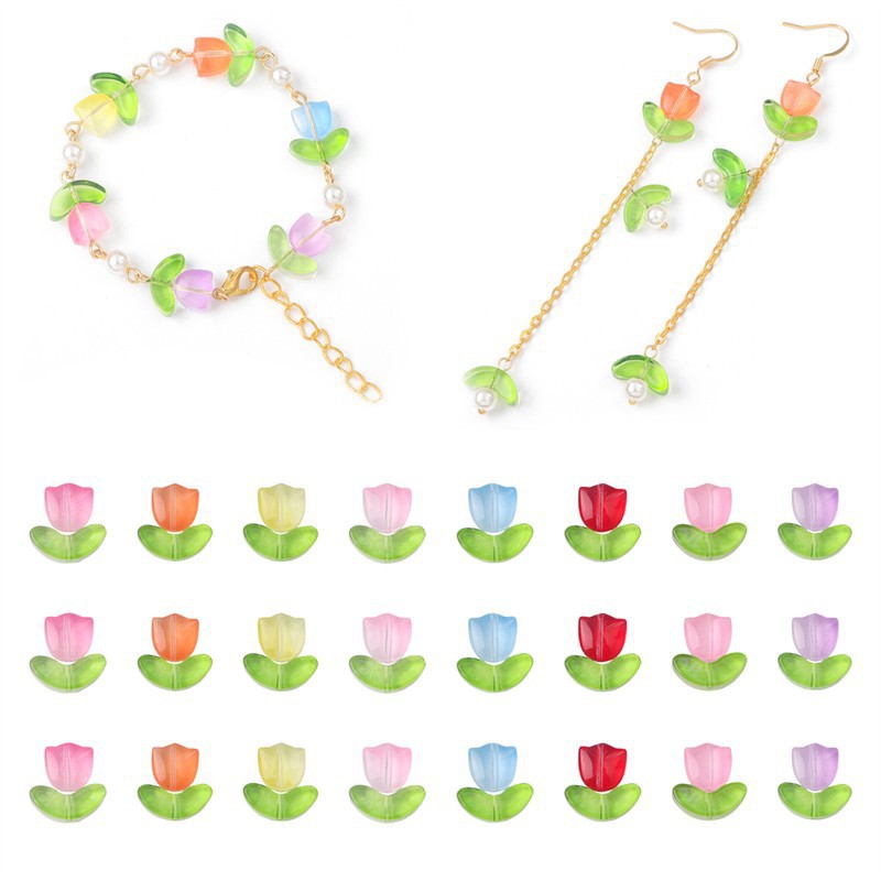 Glass Tulip Petal Beads DIY Jewelry Making Kit, Beaded Bracelet Earring Supplies Craft Accessories, 10 Sets