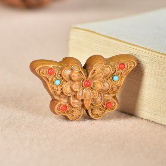 Wood Inlay Turquoise Butterfly Bead – Green Sandalwood & Rosewood Charms for DIY Bracelets, Necklaces & Charms 18*31*10mm