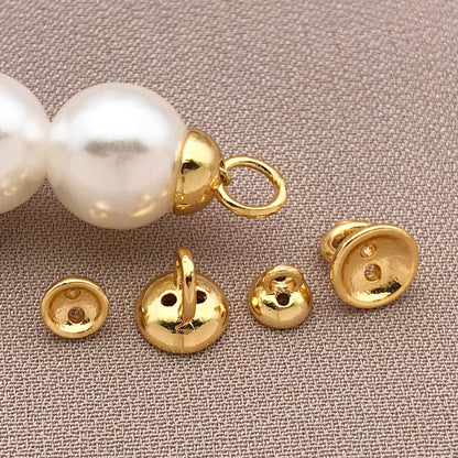 20PCS 18K Gold Plated Brass Pearl End Caps, Stringing Hole Jewelry Finding for DIY Bracelets & Necklaces