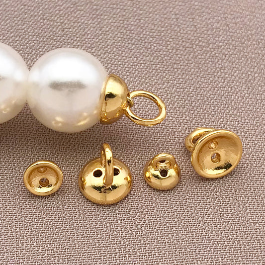 20PCS 18K Gold Plated Brass Pearl End Caps, Stringing Hole Jewelry Finding for DIY Bracelets & Necklaces