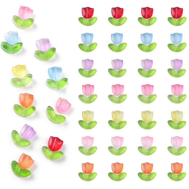 Glass Tulip Petal Beads DIY Jewelry Making Kit, Beaded Bracelet Earring Supplies Craft Accessories, 10 Sets
