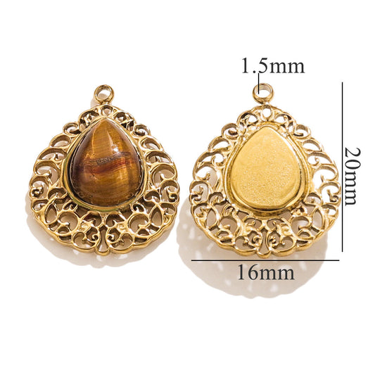 Original Design Stainless Steel Tiger Eye Teardrop Pendant | Minimalist Luxury DIY Jewelry Charm for Necklaces & Earrings