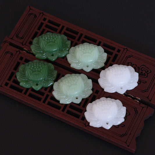 Glass Lotus Flower Beads, 30x24mm, Double Hole, Handmade Jewelry Making Supplies, Green/Light Green/White, 2pcs