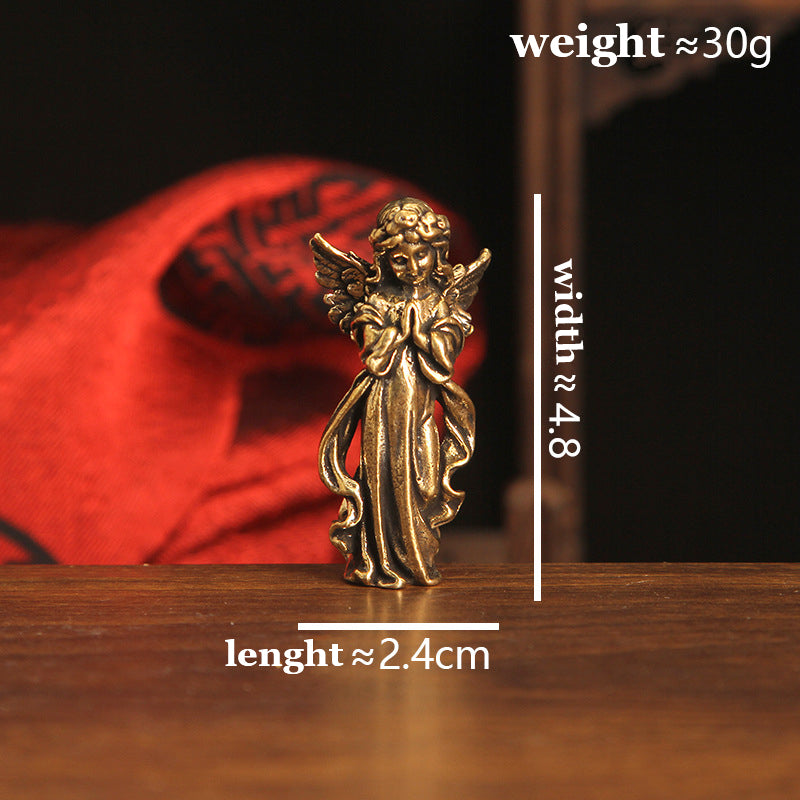 Brass Seraph Angel Figurine - Vintage Style Small Copper Artwork, Ideal Desk Decor for Angel Collectors