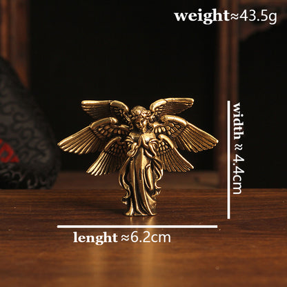 Brass Seraph Angel Figurine - Vintage Style Small Copper Artwork, Ideal Desk Decor for Angel Collectors