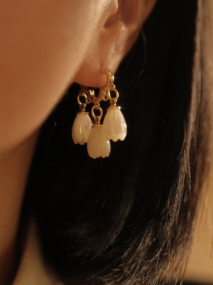 Handmade Mother-of-Pearl Magnolia Clip-On Earrings, Vintage Style, Original Design