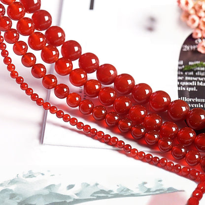 Grade 7 Natural Red Agate Round Beads, Smooth Loose Gemstone Beads for DIY Bracelet Necklace Making