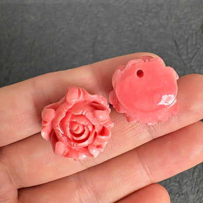 2PCS 20mm Peony Flower Pendants, Shell Powder Floral Jewelry Charms