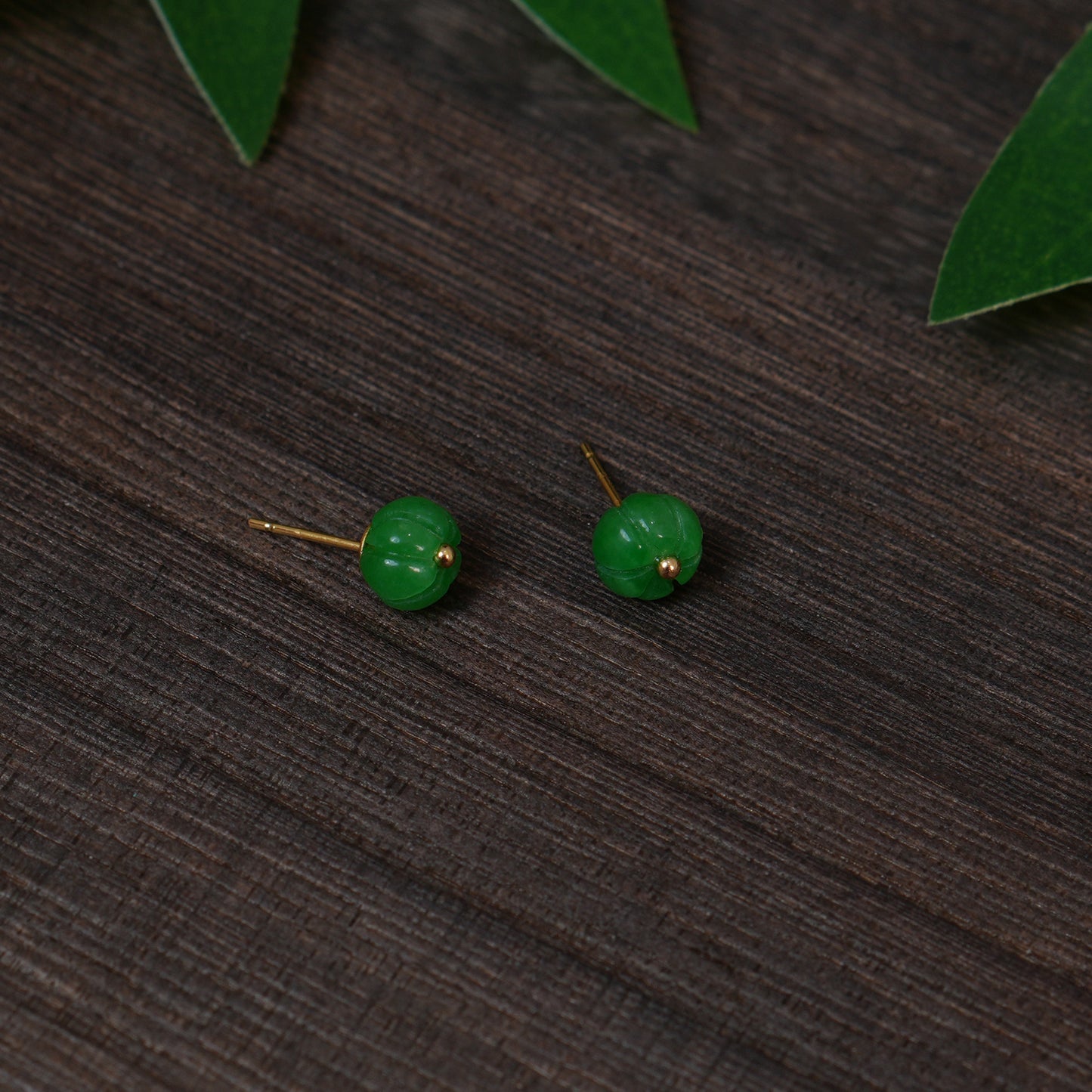 Handmade Green Jade Pumpkin Stud Earrings | Cute Autumn Jewelry for Women | Natural Stone Minimalist Earrings