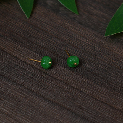 Handmade Green Jade Pumpkin Stud Earrings | Cute Autumn Jewelry for Women | Natural Stone Minimalist Earrings