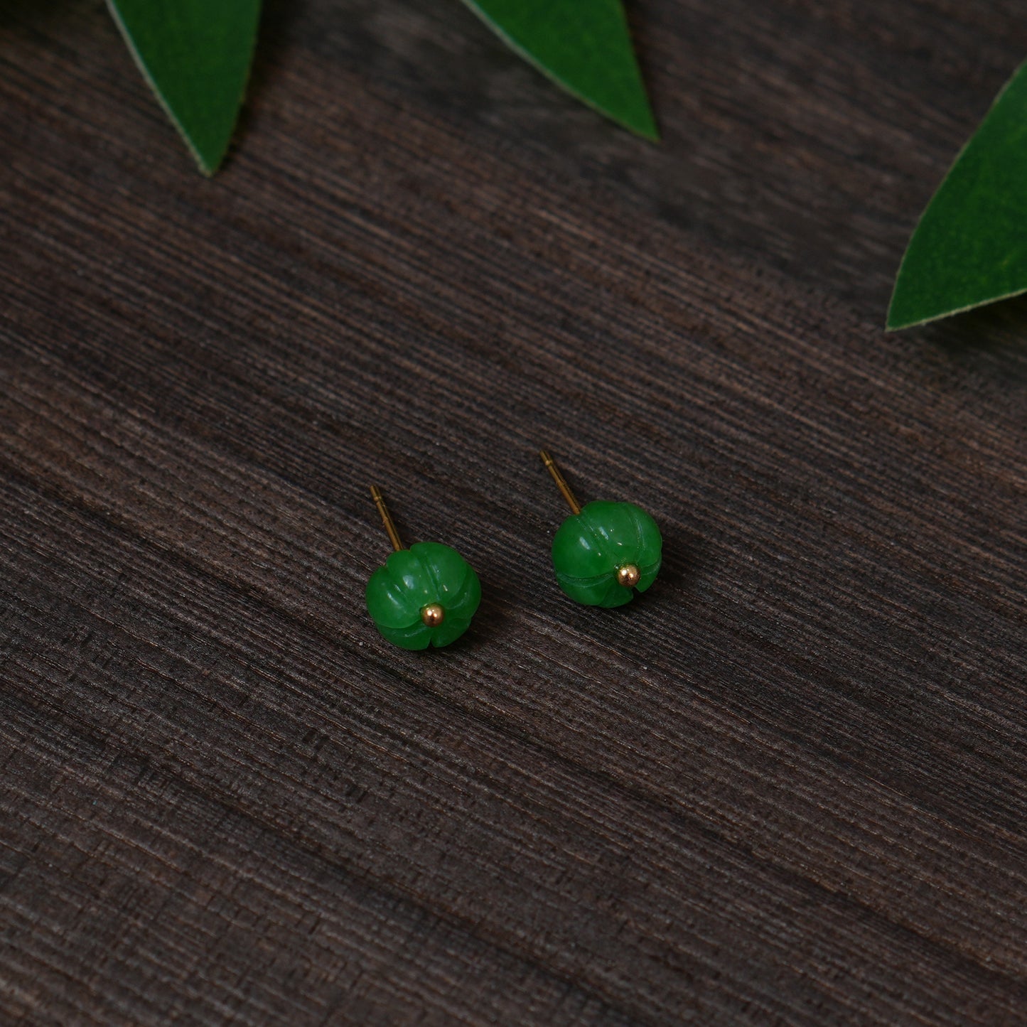 Handmade Green Jade Pumpkin Stud Earrings | Cute Autumn Jewelry for Women | Natural Stone Minimalist Earrings
