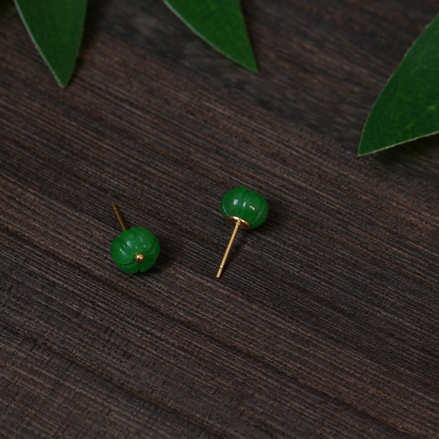 Handmade Green Jade Pumpkin Stud Earrings | Cute Autumn Jewelry for Women | Natural Stone Minimalist Earrings