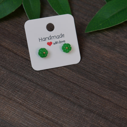 Handmade Green Jade Pumpkin Stud Earrings | Cute Autumn Jewelry for Women | Natural Stone Minimalist Earrings