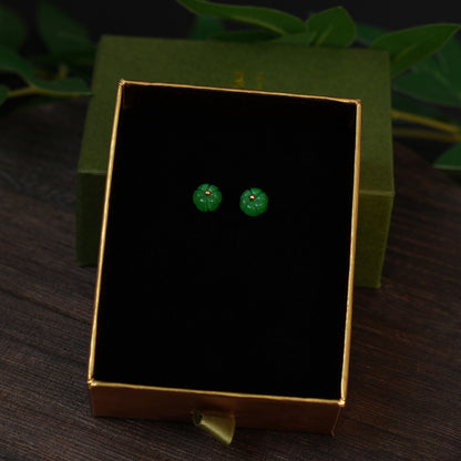 Handmade Green Jade Pumpkin Stud Earrings | Cute Autumn Jewelry for Women | Natural Stone Minimalist Earrings