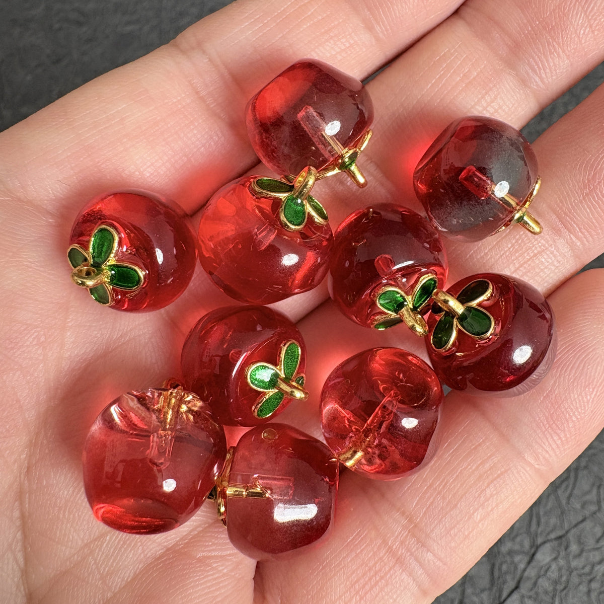 10PCS Red  Glass Apple Pendants, Fruit Bead Charm for DIY Jewelry Making