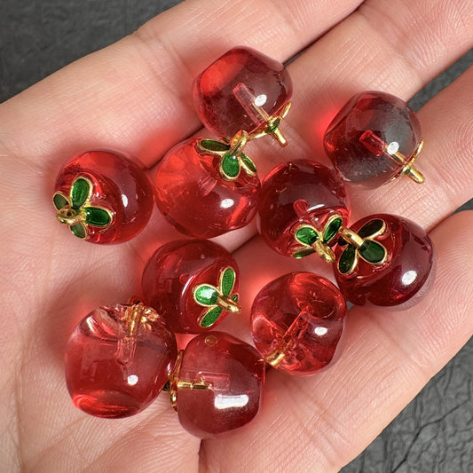 10PCS Red  Glass Apple Pendants, Fruit Bead Charm for DIY Jewelry Making