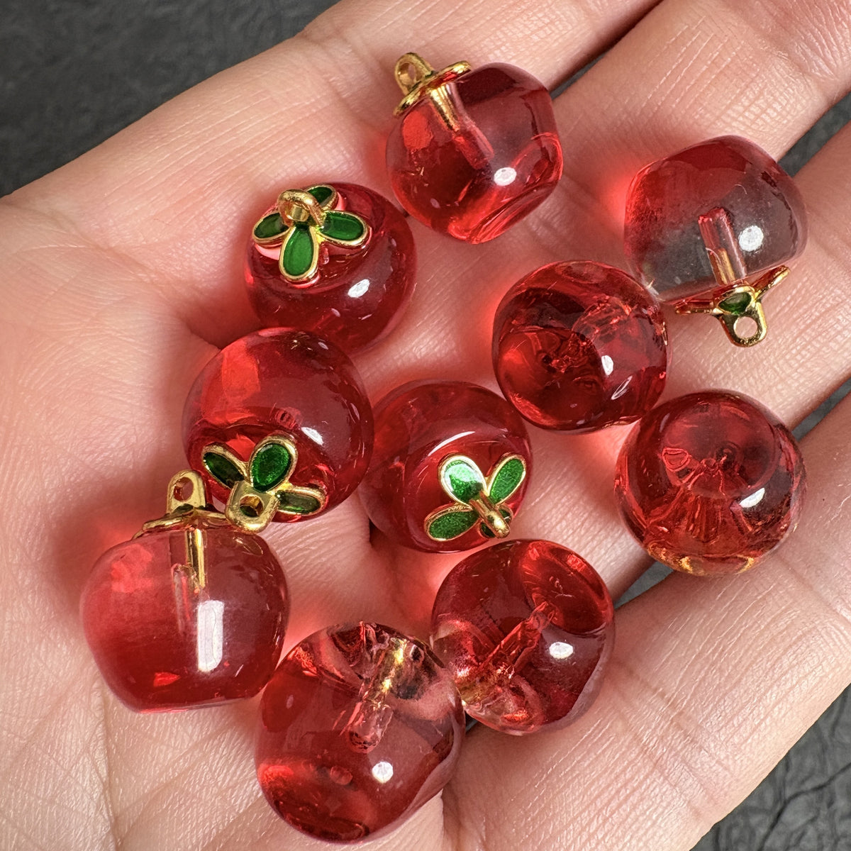 10PCS Red  Glass Apple Pendants, Fruit Bead Charm for DIY Jewelry Making